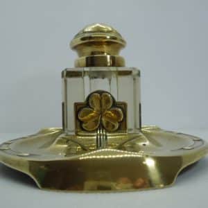 Art Nouveau Brass Inkwell Horseshoe and Shamrock