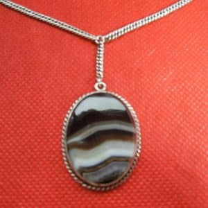 Antique Silver Banded Agate Pendant