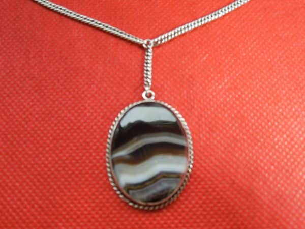 Antique Silver Banded Agate Pendant