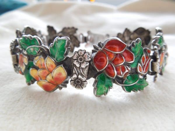 Vintage Silver Enamel Ladies Bracelet 1940's