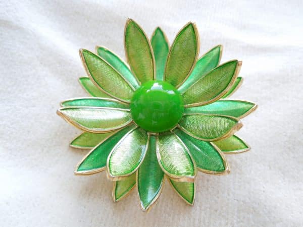 Vintage 1950's Green Flower Brooch, Pin