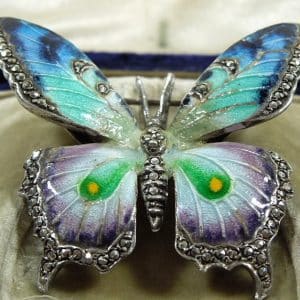 Silver Enamel and Marcasite Butterfly Brooch