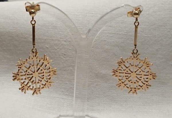 9ct gold snowflake drop earrings