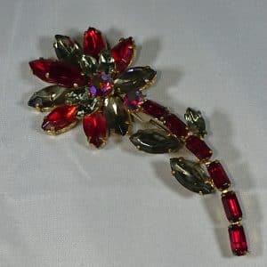 large vintage red flower brooch