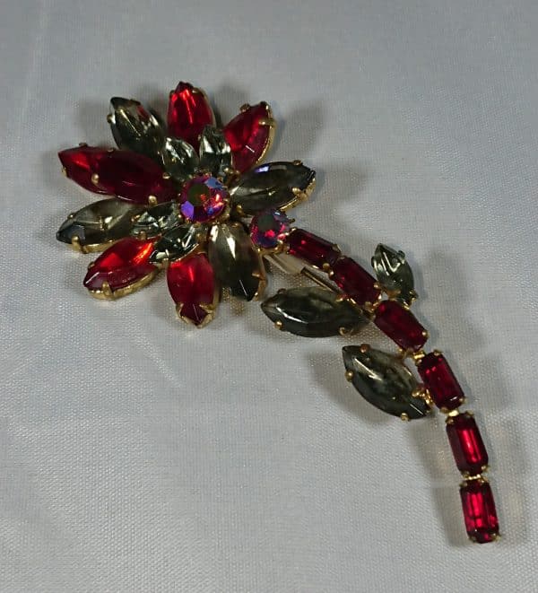 large vintage red flower brooch