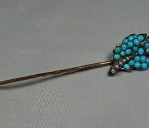 silver turquoise seed pearl stickpin