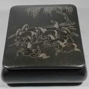 Antique Chinese lacquer box with horses