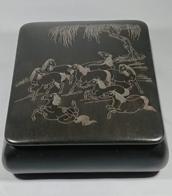 Antique Chinese lacquer box with horses