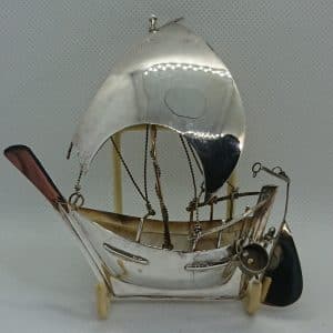 Oriental silver miniature sailing ship
