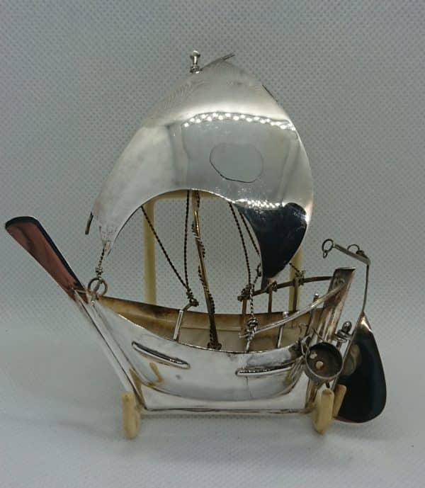 Oriental silver miniature sailing ship