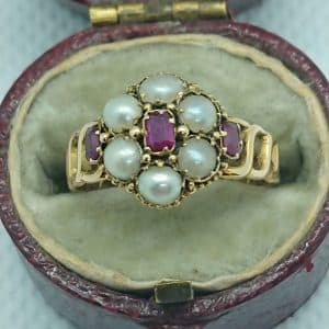 Antique 15ct Gold Ruby Pearl ring