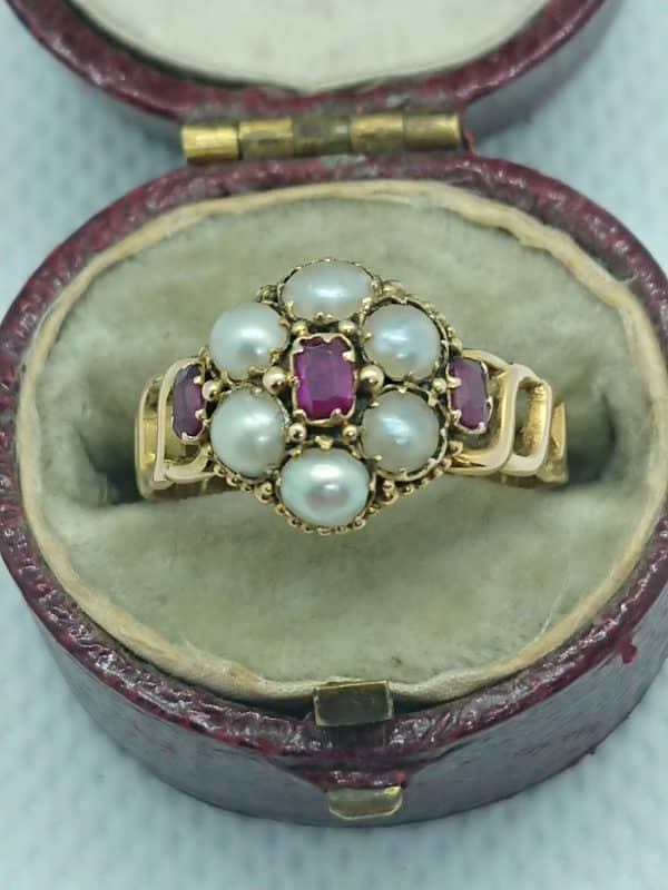 Antique 15ct Gold Ruby Pearl ring