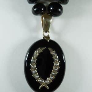 Antique Onyx, Gold and Seed Pearl Mourning Locket