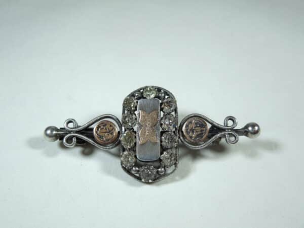 antique silver diamante and gold brooch