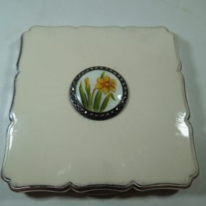 Enamel Powder Compact by Stratton with Marcasite and Daffodils
