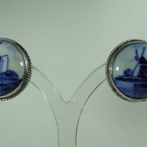 Silver Delft Pottery Clip-On Earrings