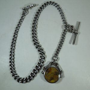 English Silver Pocket Watch Chain with Spinning Fob