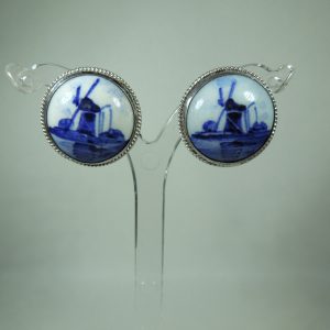 Silver Delft Pottery Clip-On Earrings