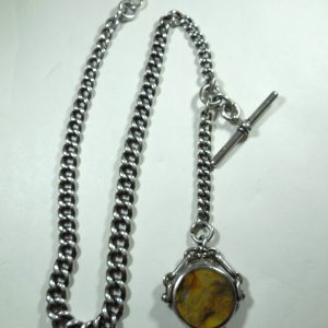 English Silver Pocket Watch Chain with Spinning Fob 1891