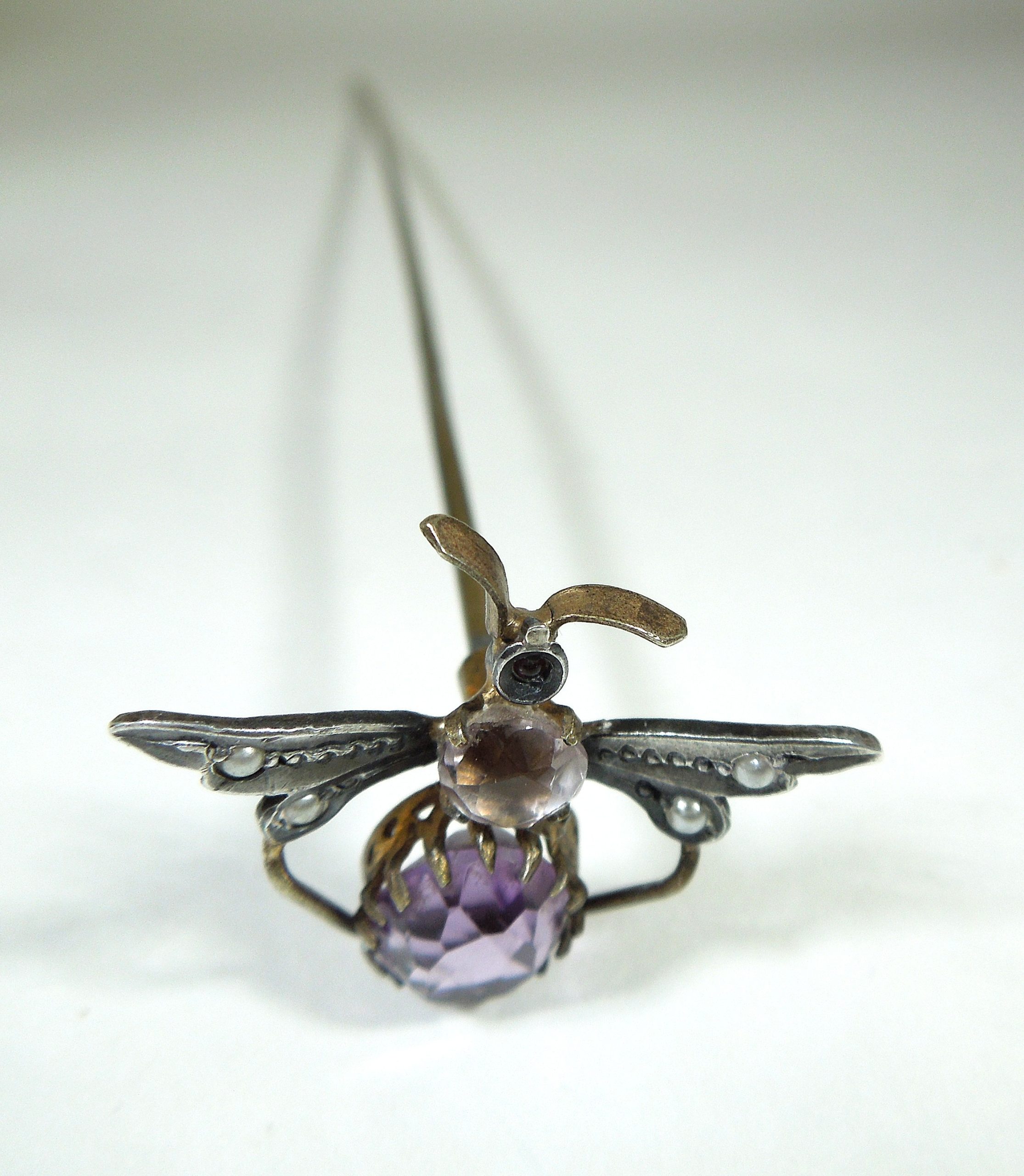 Silver Insect Hatpin with Garnet, Amethyst and Seed Pearls - Image 3