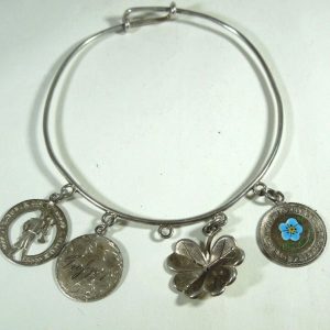 German Silver WW1 Bangle with Coins and Mementoes