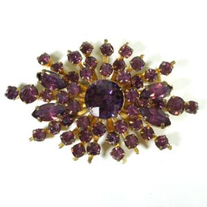 Purple Stone Costume Brooch Pin 1950's