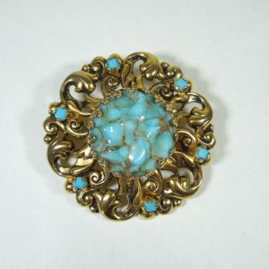 Turquoise Glass Brooch Pin