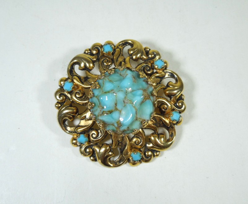 Turquoise Glass Brooch Pin