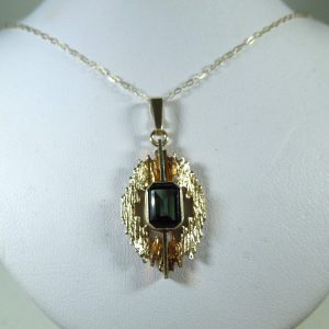 Emerald cut Green Tourmaline Pendant in 9ct Gold